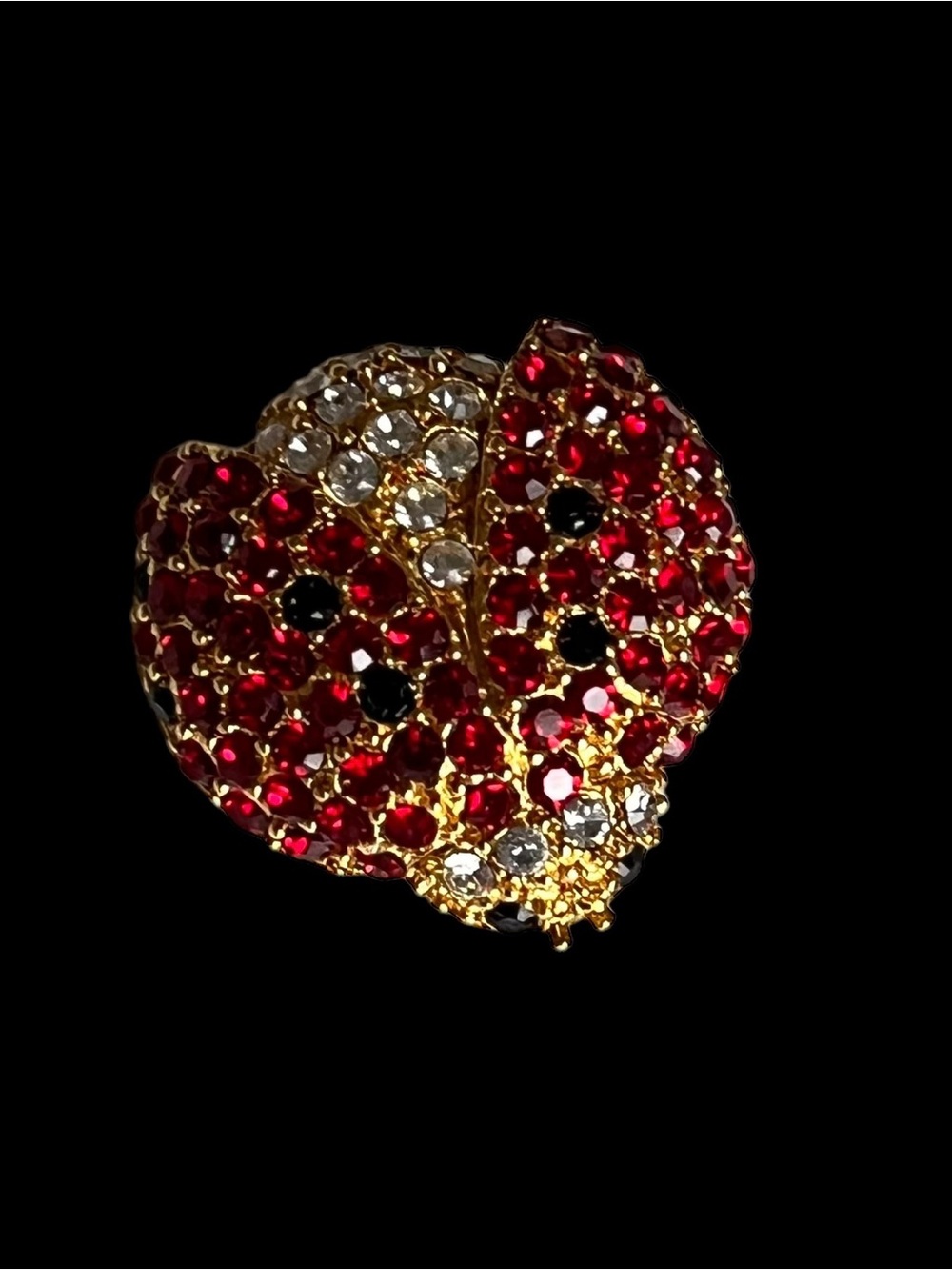 Gold-Tone Red Crystal Ladybug Pin Brooch
